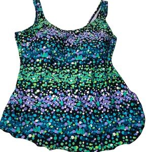 Delta Burke Swimsuit Plus Sz 22W Multicolor Dots Tankini Sarong Retro Colorful